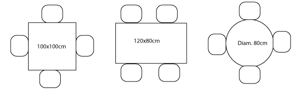 schémas de tables pour 4 personnes